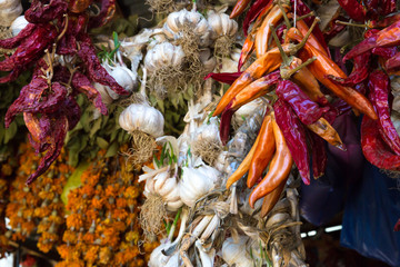 Photo of dried varieties of spices on bazaar for graphic and web design, for website or mobile app.