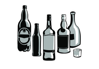 bottle collection. vector drawing for illustrations
