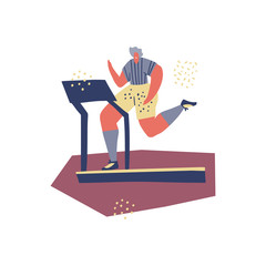 Jogging on treadmill color hand drawn illustration