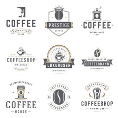 Coffee shop emblems and badges vector templates set.
