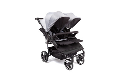 baby carriage, stroller for twins isolated on white background © dechevm