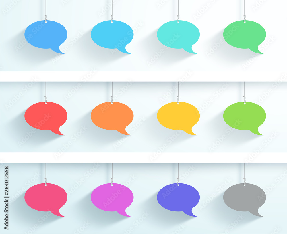 Poster speech bubbles hanging on strings vector flat 12 set