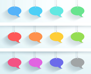 Speech Bubbles Hanging On Strings Vector Flat 12 Set