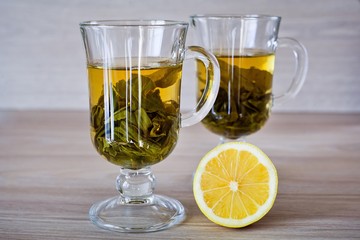 green tea on the table with lemon