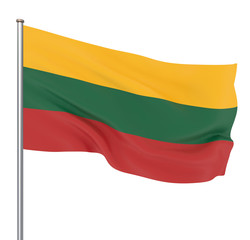 Lithuania flag blowing in the wind. Background texture. 3d rendering, wave. Isolated on white. Illustration.