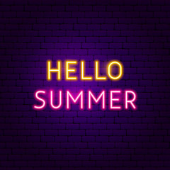 Hello Summer Text Neon Label