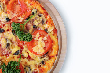 Hot pizza on white background. Isolated. Free space