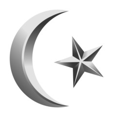 A silver or steel Ay - Yıldız (Moon and star), turkish flag or islamic symbol. Vectoral.