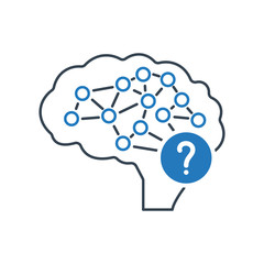 Brain icon with question mark. Intelligence icon and help, how to, info, query symbol