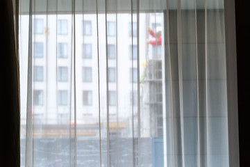 Construction work in front of a residential building