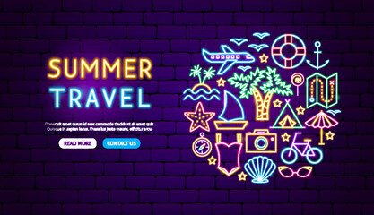 Summer Travel Neon Banner Design © anna_leni