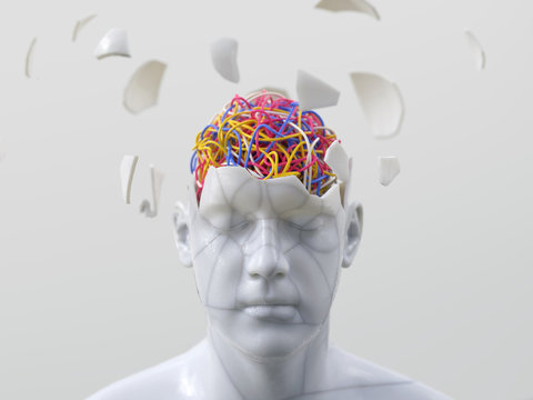 artificial man with wires in his head
