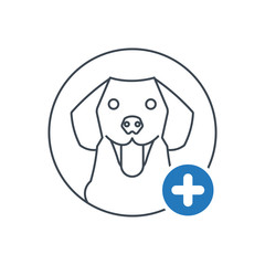 Dog icon with add sign. Labrador retriever icon and new, plus, positive symbol