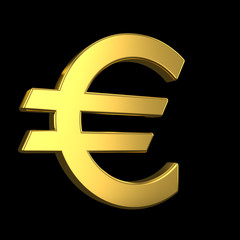 Obraz premium Euro sign. 3d golden euro symbol on black background. 3d rendering