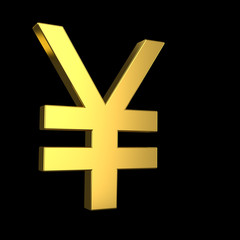 Obraz premium JPY sign. 3d golden yen symbol on black background. 3d rendering
