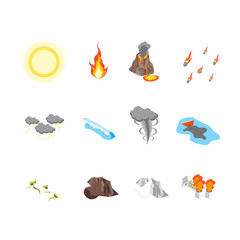 Nature Disaster Concept Icon Set 3d Isometric View. Vector