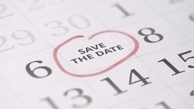 Marked the seventh 7 day of a month in the calendar transforms into SAVE THE DATE text