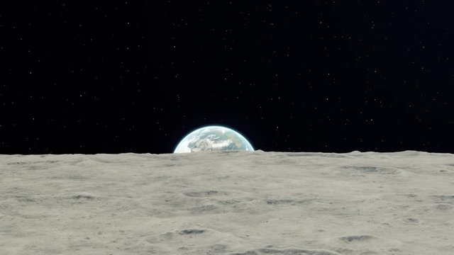 4K Realistic earthrise from moon as seen from a spacecraft orbiting the moon. High quality 3d animation. Elements of this image furnished by NASA.