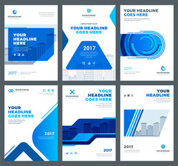 Blue brochures annual reports flyers design templates set