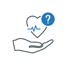 Health icon with question mark. Heart pulse icon and help, how to, info, query symbol
