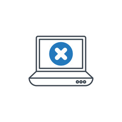 Laptop icon with cancel sign. Notebook icon and close, delete, remove symbol