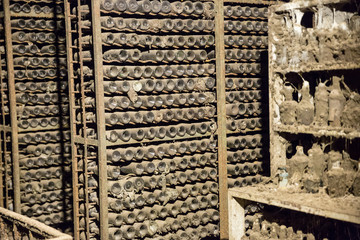 Photo of ancient wine cellar for graphic and web design, for website or mobile app.