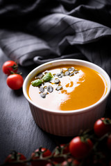 Pumpkin cream soup. A velvety aromatic soup.