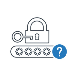 Password icon with question mark. Protection lock icon and help, how to, info, query symbol