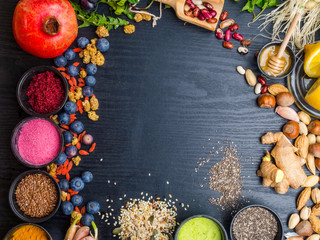 Obraz na płótnie Canvas Super food selection. Various super foods and healthy foods, Detox