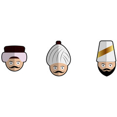Vectoral cartoon illustration set of Ottoman / Turkish heads: headdresses.