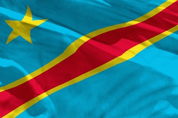 Waving Democratic Republic of Congo flag for using as texture or background, the flag is fluttering on the wind