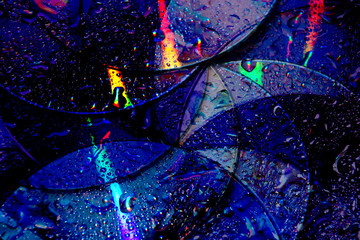 abstract background geometry color circles and drops of water. Flat lay, creative design.