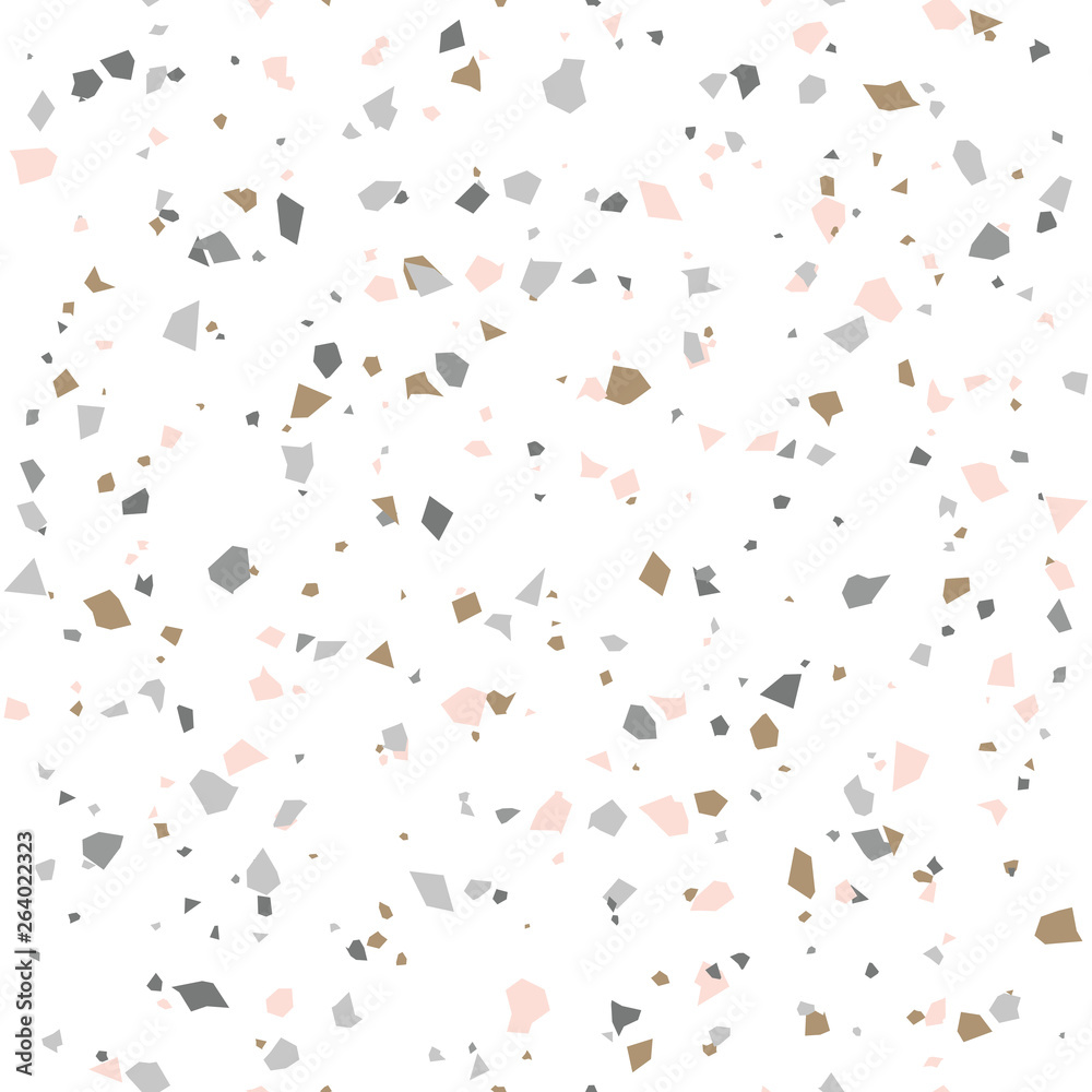 Poster Terrazzo flooring textured surface modern abstract pattern. Vector seamless abstract repeat with chips of marble or granite in soft pastel  colors.