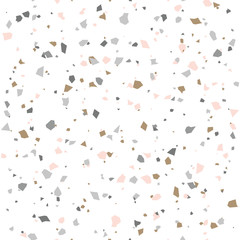 Terrazzo flooring textured surface modern abstract pattern. Vector seamless abstract repeat with chips of marble or granite in soft pastel  colors.