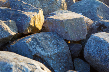 Closeup of gray stones in evening light
