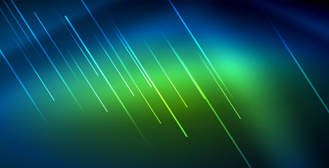 Neon glowing techno lines, blue hi-tech futuristic abstract background template with lights