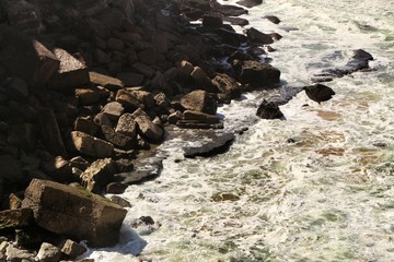 Brave sea and cliffs of the coast of Azenhas do Mar in Portugal