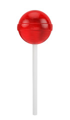 Red sweet lollipop - round candy on white stick isolated on white. 3d rendering - obrazy, fototapety, plakaty