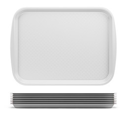 Front view of Empty White Plastic Tray salver with Handles Isolated On White. 3d rendering