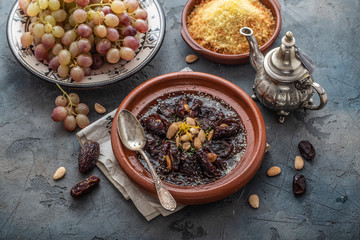 Slow cooked beef with dates, raisins and almonds - moroccan tajine