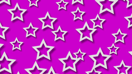 Abstract illustration of randomly arranged white stars with soft shadows on purple background