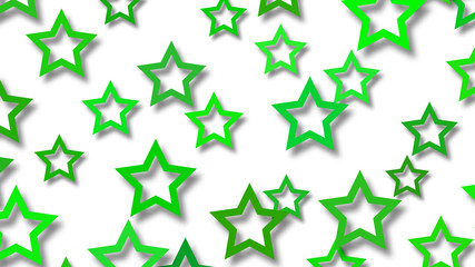 Abstract illustration of randomly arranged green stars with soft shadows on white background