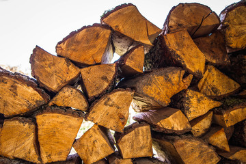 Pile of chopped fire wood prepared for winter