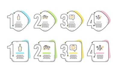 Scotch bottle, Coffee and Tractor icons simple set. Correct answer sign. Brandy alcohol, Cafe, Farm transport. Speed symbol. Business set. Infographic timeline. Line scotch bottle icon. Vector