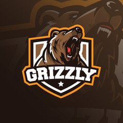 bear mascot logo design vector with modern illustration concept style for badge, emblem and tshirt printing. grizzly bear illustration for sport team.