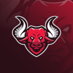 bull mascot logo design vector with modern illustration concept style for badge, emblem and tshirt printing. head bull illustration for sport and esport team.