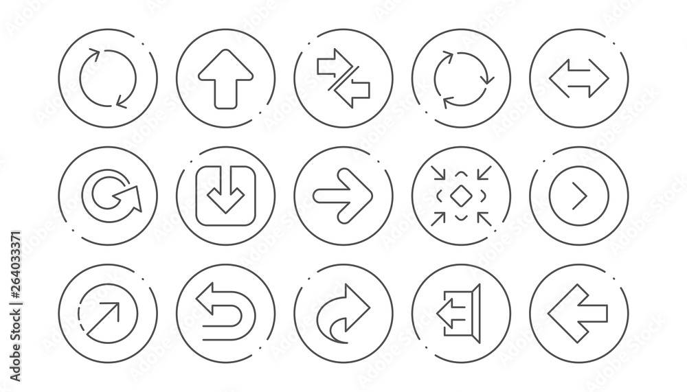 Poster arrow icons. download, synchronize and share. navigation linear icon set. line buttons with icon. ed
