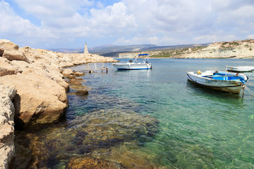 Fototapeta na wymiar Boats at Agios Georgios marina, Paphos, Cyprus