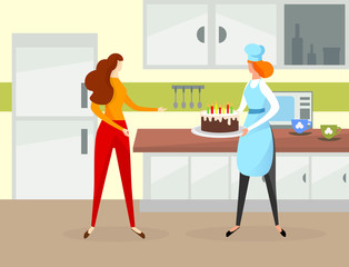 Girl Character Holding Birthday Cake with Candles.