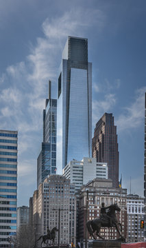 Comcast Center ( the tallest)  next to the Three Logan Square, formerly Bell Atlantic Tower, (the brown building) center city Philadelphia, Pennsylvania,